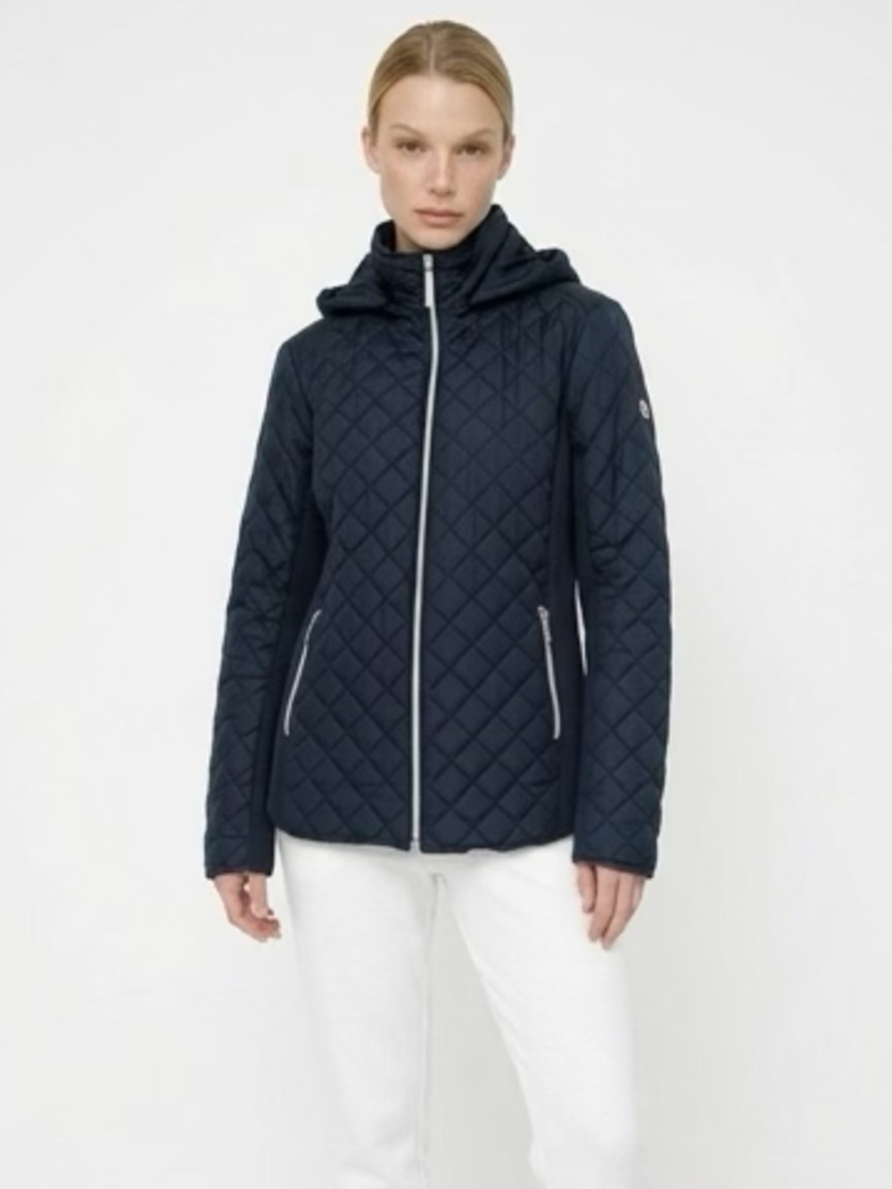 Navy Blue Quilted Puffer Coat with Hood